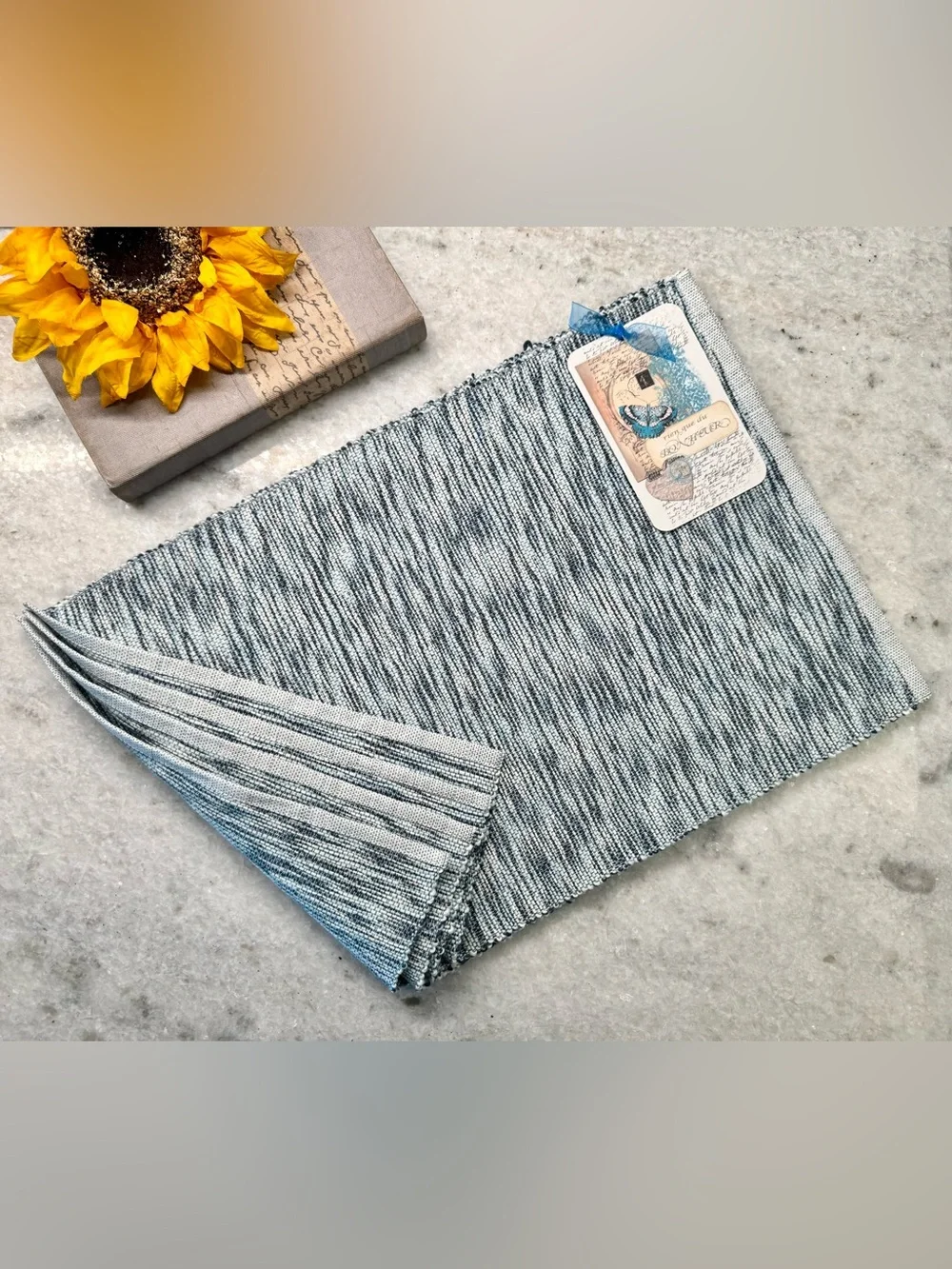 New Blue Black White Woven 100% Cotton Rectangular Placemats Set of 4 - 12”x18”